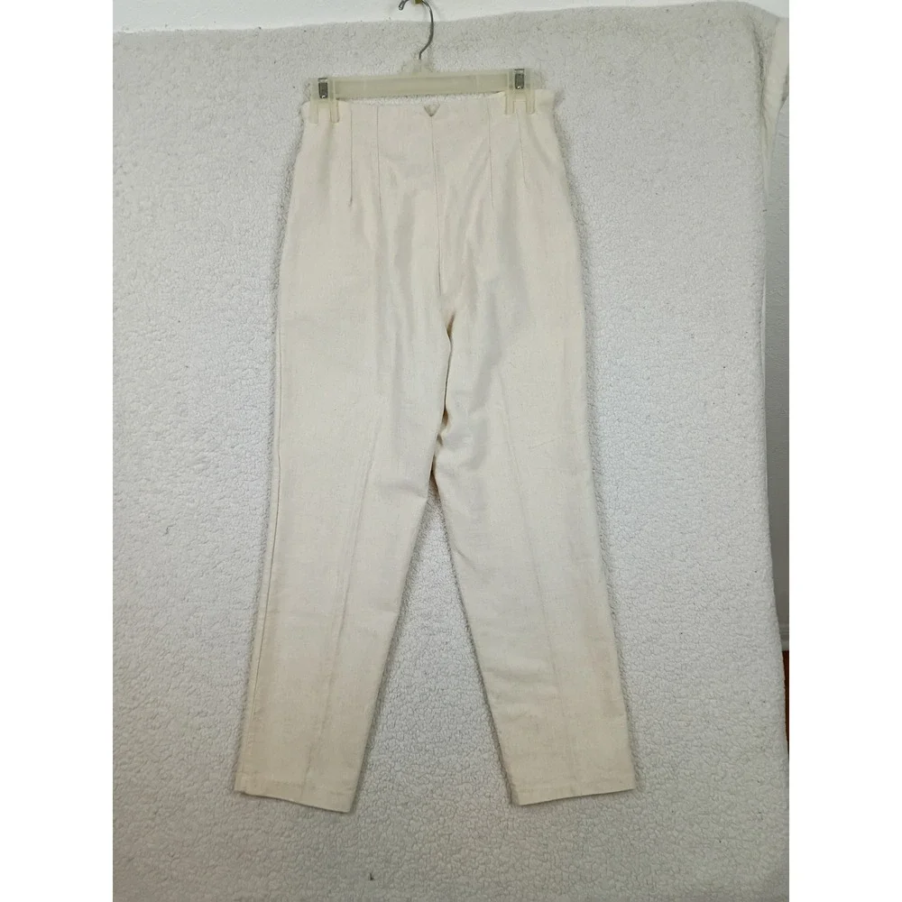 Zara Tapered Pants Womens M 28X27 Cream Cotton Linen High Waist Summer Trousers